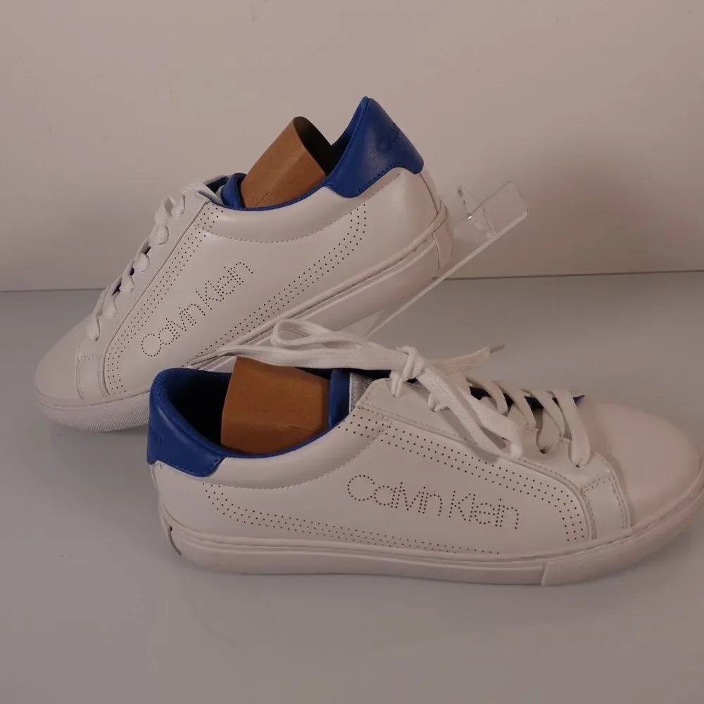 Calvin Klein Womens Cashe Lace Up Sneakers White and Blue Size 10M Brand New